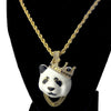 Big Crown Panda Pendant Gold Finish Rope Chain Necklace 5mm 30"