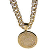 Big Gold Finish Iced Medallion Cuban Chain Necklace 24"