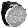 Big Hip Hop Watch Silver Tone Flooded Out Iced Bling Black Band