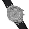 Big Hip Hop Watch Silver Tone Flooded Out Iced Bling Black Band