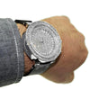 Big Hip Hop Watch Silver Tone Flooded Out Iced Bling Black Band