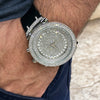 Big Hip Hop Watch Silver Tone Flooded Out Iced Bling Black Band