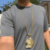 Big Indian Chief Head Iced Flooded Out Pendant Franco Chain Gold Finish Necklace 36"