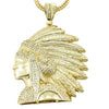 Big Indian Chief Head Iced Flooded Out Pendant Franco Chain Gold Finish Necklace 36"