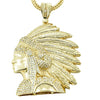 Big Indian Chief Head Iced Flooded Out Pendant Franco Chain Gold Finish Necklace 36"