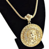 Big Jesus Medallion Gold Finish 36" Franco Chain Necklace