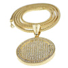 Big Medallion Round Iced Pendant Gold Finish 36" Franco Chain Necklace