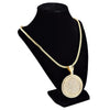 Big Medallion Round Iced Pendant Gold Finish 36" Franco Chain Necklace