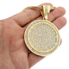 Big Medallion Round Iced Pendant Gold Finish 36" Franco Chain Necklace