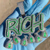 Big Rich Pendant 925 Silver Cash Money Bag CZ Glow In The Dark