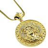 Big Round Jesus Medallion Pendant Gold Finish Herringbone Chain 5MM 30"