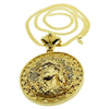 Big Round Jesus Medallion Pendant Gold Finish Herringbone Chain 5MM 30"