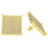 Big Square Earrings Iced Flooded Out Gold Finish Screw Back 22MM