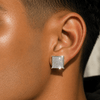 Big Square Earrings Iced Flooded Out Silver Tone Screw Back 22MM