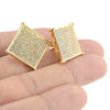 Big Square Iced Micro Pave Gold Finish 20MM Screw Back Earrings