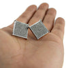 Big Square Iced Micro Pave Silver Tone 20MM Screw Back Earrings