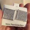 Big Square Iced Micro Pave Silver Tone 20MM Screw Back Earrings