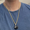 Black 8 Ball Iced Pendant Gold Finish Rope Chain Necklace 24"