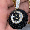 Black 8 Ball Iced Pendant Gold Finish Rope Chain Necklace 24"