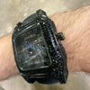 Black Big Square Iced Black Stones Flooded Out Watch