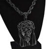 Black Jesus Piece Pendant Iced Flooded Out Rope Chain Necklace 30"