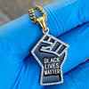 Black Lives Matter Fist Iced Pendant Gold Finish on St. Steel  Cuban Chain Necklace 24"