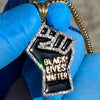 Black Lives Matter Fist Iced Pendant Gold Finish on St. Steel  Cuban Chain Necklace 24"