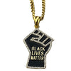 Black Lives Matter Fist Iced Pendant Gold Finish on St. Steel  Cuban Chain Necklace 24"