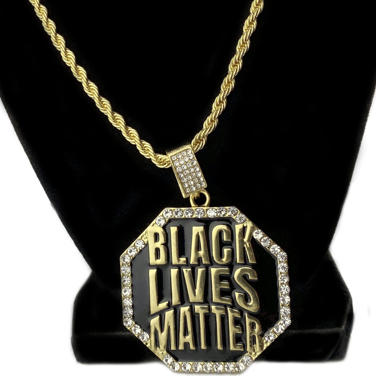 Black Lives Matter Big Octagon Gold Finish Rope Chain Necklace 24