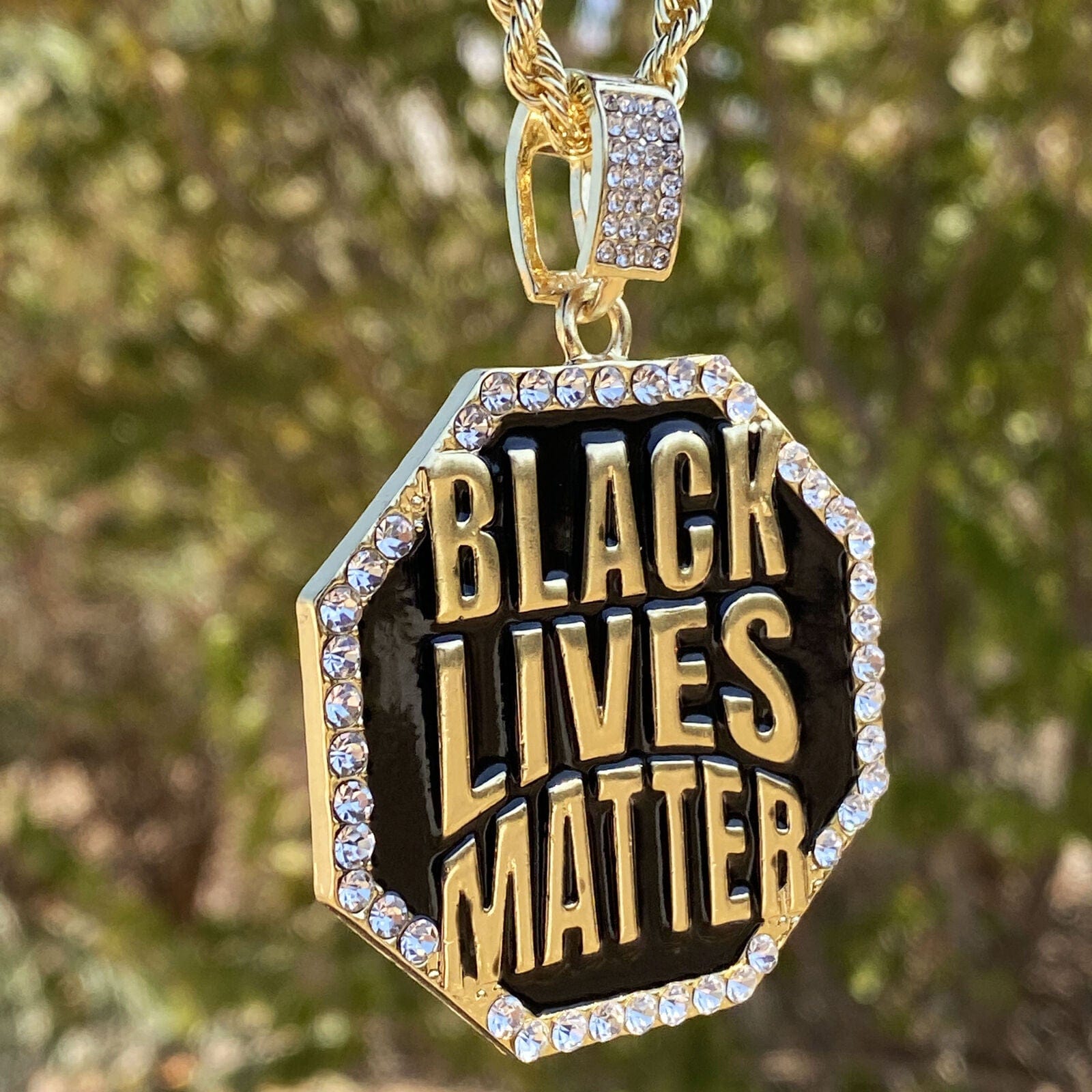 Black Lives Matter Big Octagon Gold Finish Rope Chain Necklace 24