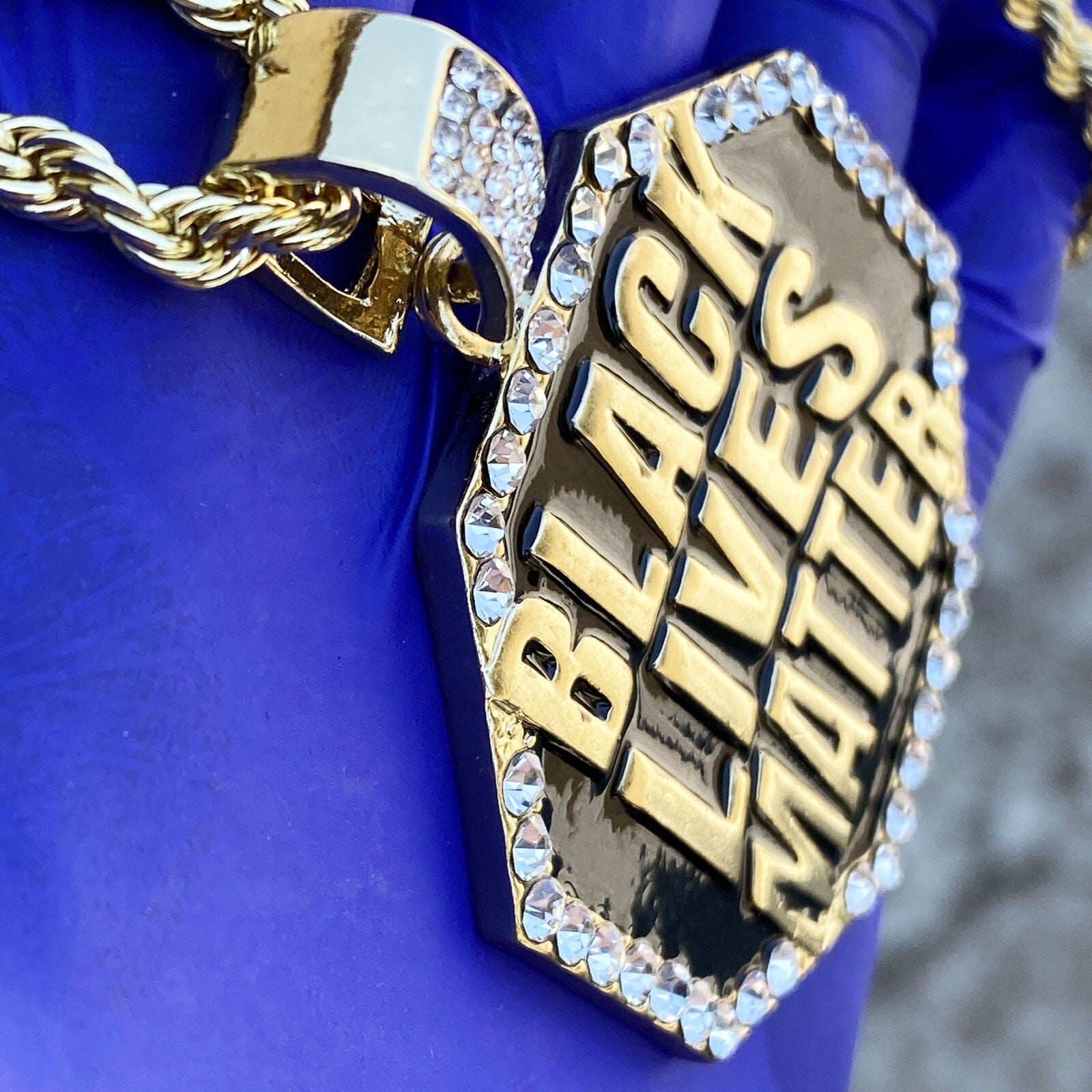 Black Lives Matter Big Octagon Gold Finish Rope Chain Necklace 24