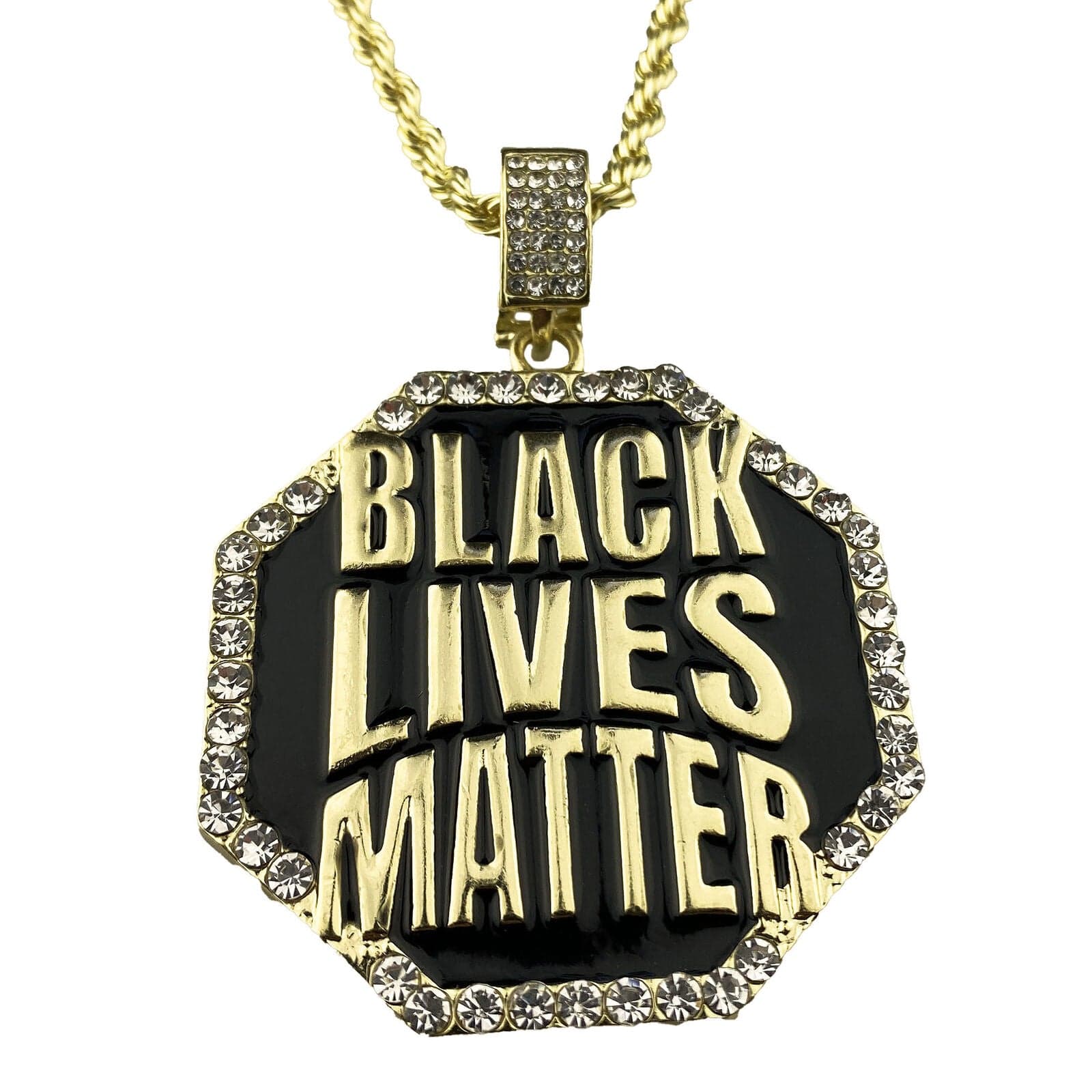 Black Lives Matter Big Octagon Gold Finish Rope Chain Necklace 24
