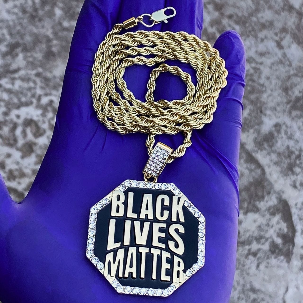 Black Lives Matter Octagon Gold Finish Rope Chain 30