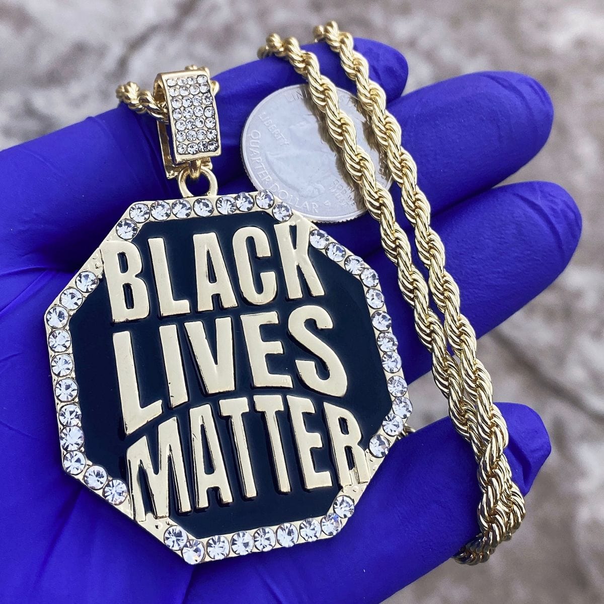 Black Lives Matter Octagon Gold Finish Rope Chain 30