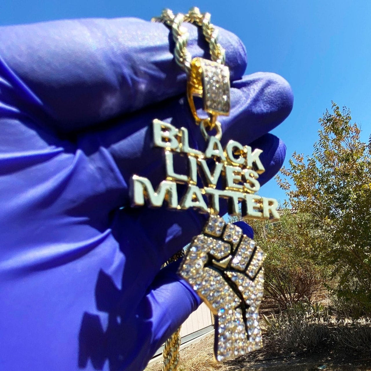 Black Lives Matter Raised Fist Gold Finish Rope Chain 30