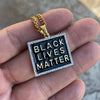 Black Lives Matter Rectangle Gold Finish Over Stainless Steel Cuban Chain Necklace 24"