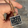 Black Lives Matter Rectangle Gold Finish Over Stainless Steel Cuban Chain Necklace 24"