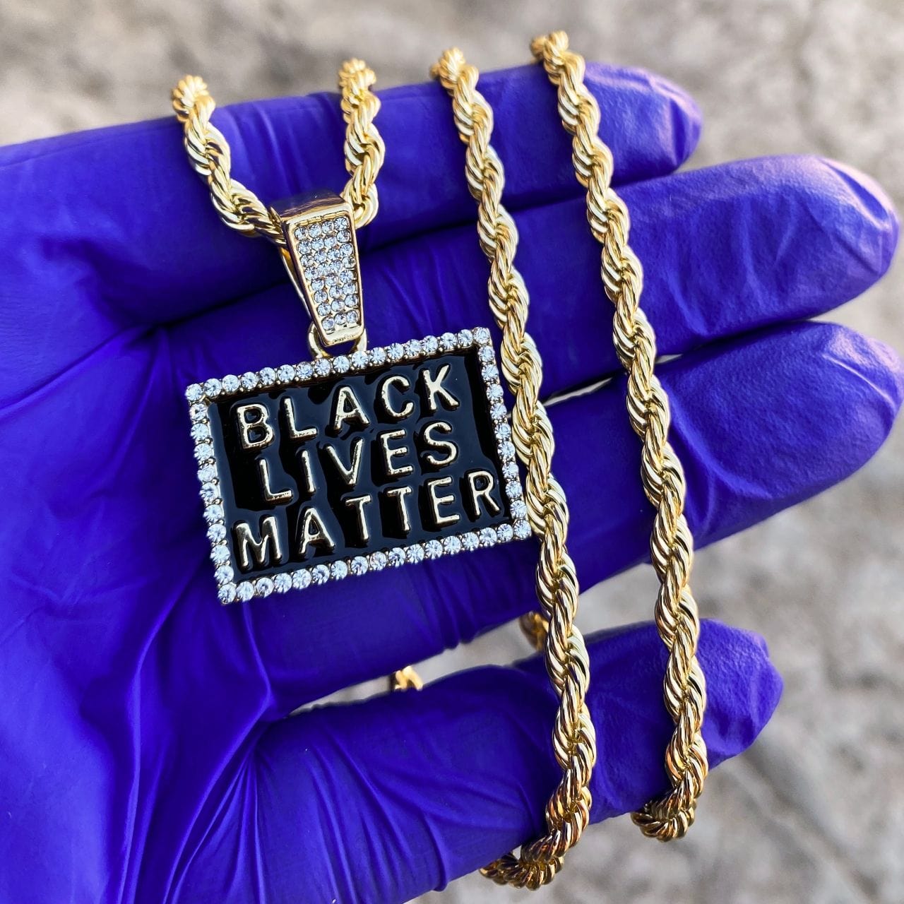 Black Lives Matter Rectangle Gold Finish Rope Chain 24