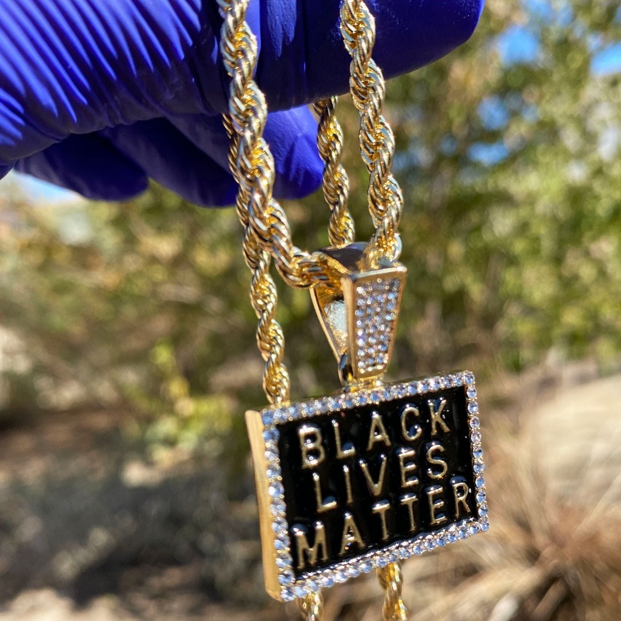 Black Lives Matter Rectangle Gold Finish Rope Chain 24