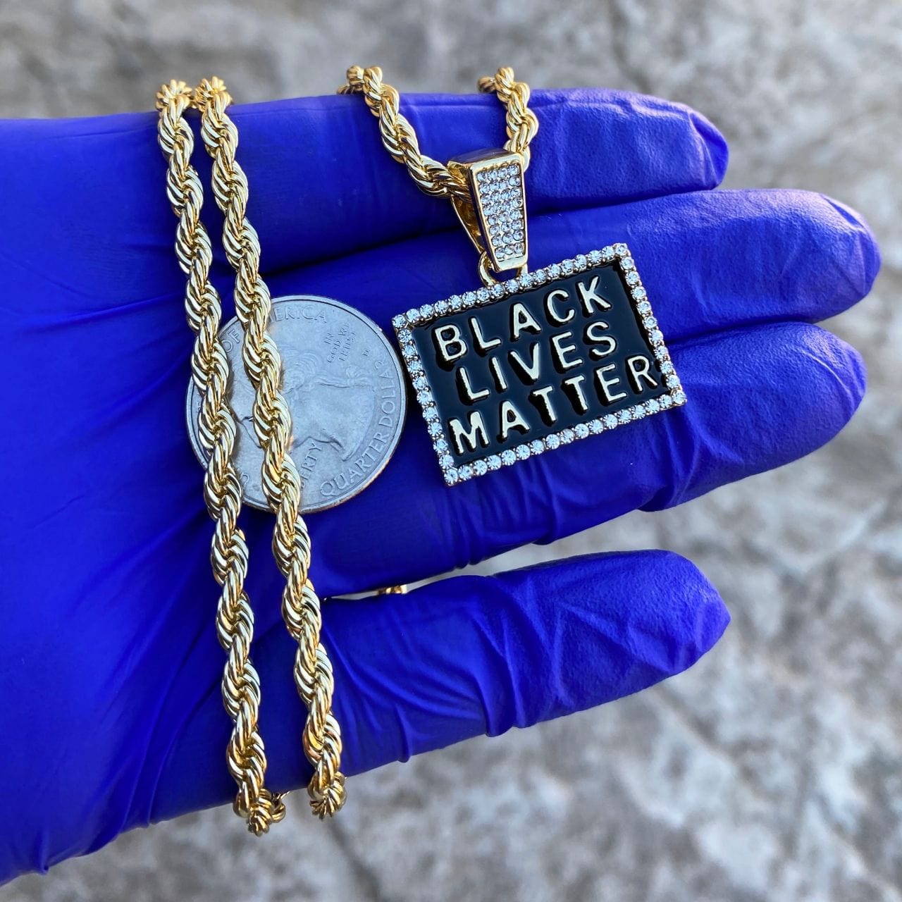 Black Lives Matter Rectangle Gold Finish Rope Chain 24