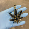 Black On Gold Finish Marijuana Weed Leaf Iced Pendant