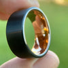 Black Tungsten Carbide Wedding Band Ring Rose Gold Plated Inside 10MM Wide