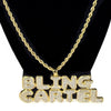 Bling Cartel Pendant Gold Plated Rope Chain Necklace 24"