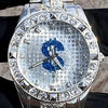 Blue Dollar $ Sign Symbol Old School Hip Hop Watch Iced Silver Tone 8"