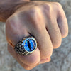 Blue Reptile Eye Ring Snake Dinosaur Dragon Cat Lizard Stainless Steel