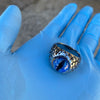 Blue Reptile Eye Ring Snake Dinosaur Dragon Cat Lizard Stainless Steel