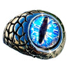 Blue Reptile Eye Ring Snake Dinosaur Dragon Cat Lizard Stainless Steel