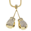 Boxing Gloves Iced Flooded Out Franco Chain Gold Finish Necklace 36"