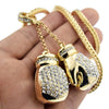 Boxing Gloves Iced Flooded Out Franco Chain Gold Finish Necklace 36"