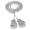 Boxing Gloves Pendant Chain Iced Silver Tone Franco Necklace 36"